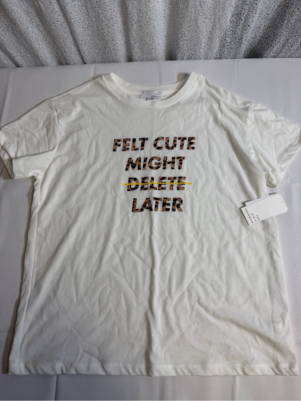 Ten Sixty Sherman White Tee with Leopard Print Text